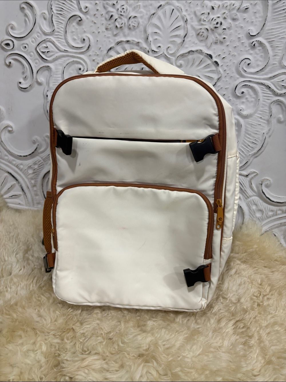 White and Brown Men's Backpack - Stylish Everyday Bag
